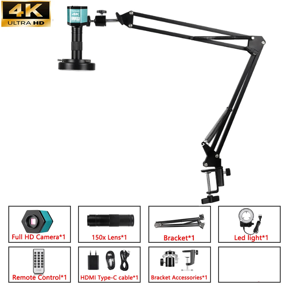 4K Digital Microscope 48MP Microscope For Electronics USB-C Industrial Cameras HDMI 1-150X Zoom C-Mount Lens Phone Pcb Soldering
