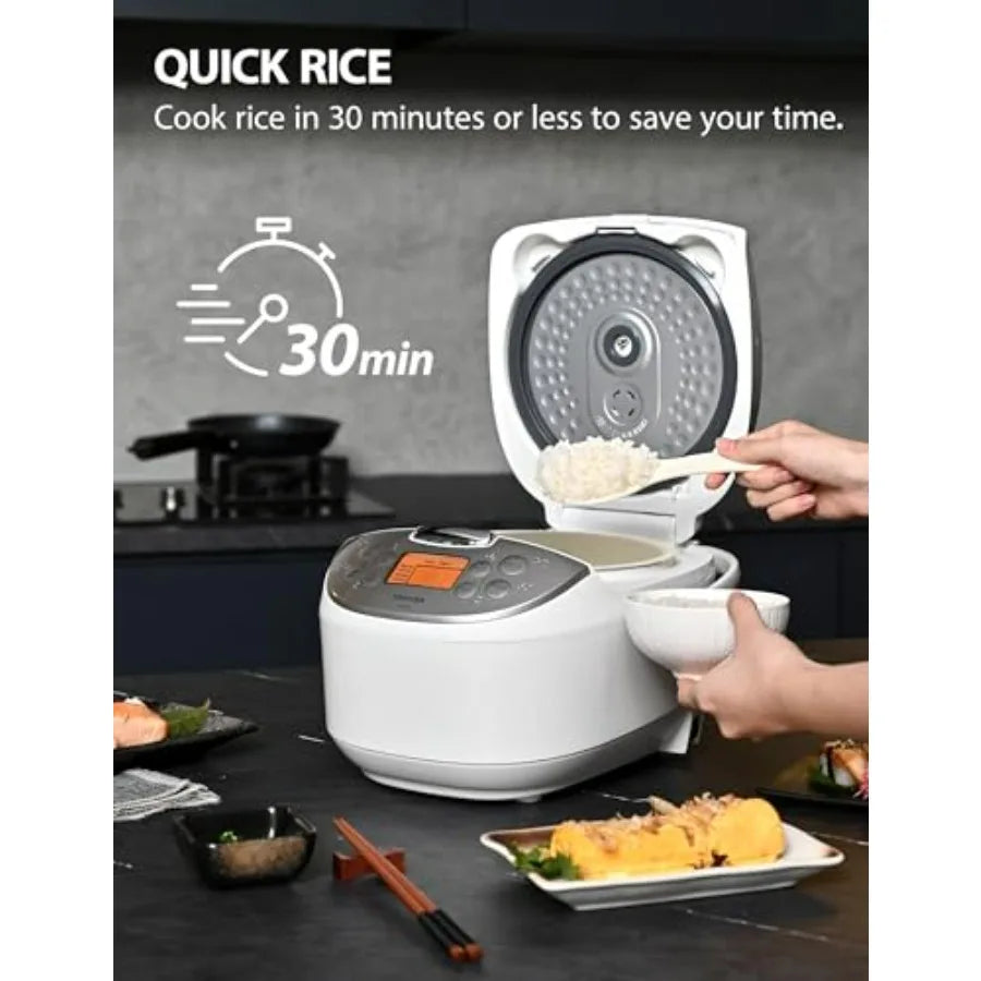 Rice Cooker 6 Cup Uncooked Japanese Rice Cooker with Fuzzy Logic Technology, Non-Stick Inner Pot, White, 7 Cooking Functions