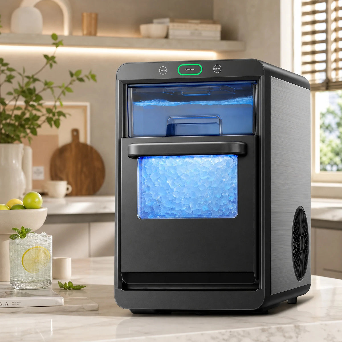 Nugget Ice Maker Countertop - Smart Pebble Ice Machine, Delivers in Just 10 Minutes, Pellet Ice 44 lbs per Day, Crushed Ice from Timer Function and Status Alerts with App