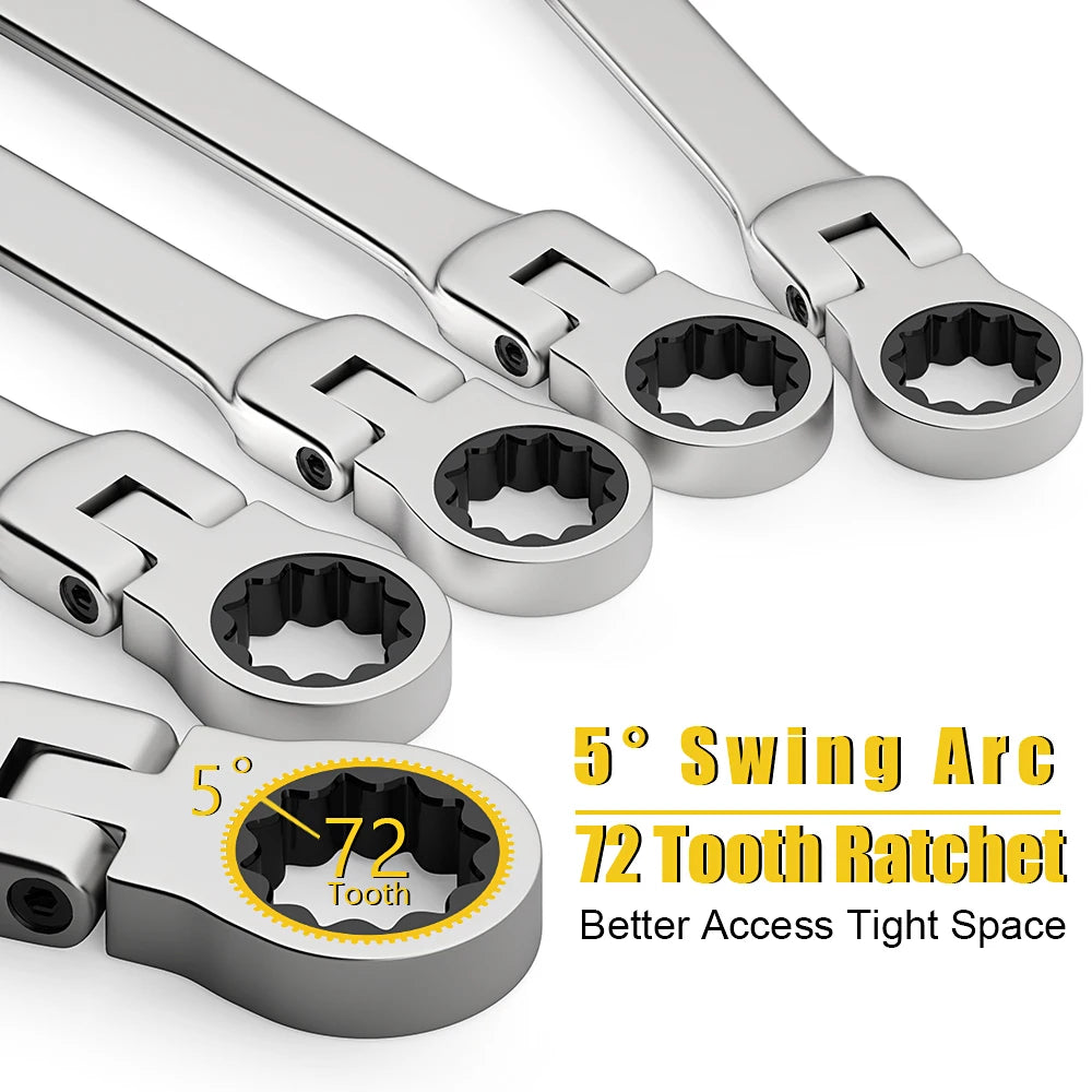 8pcs 72-Tooth Durable Ratchet Wrench Set Metric 8-19mm Multi-Function for Garage Home DIY Repair Maintenance Ideal Party Gift
