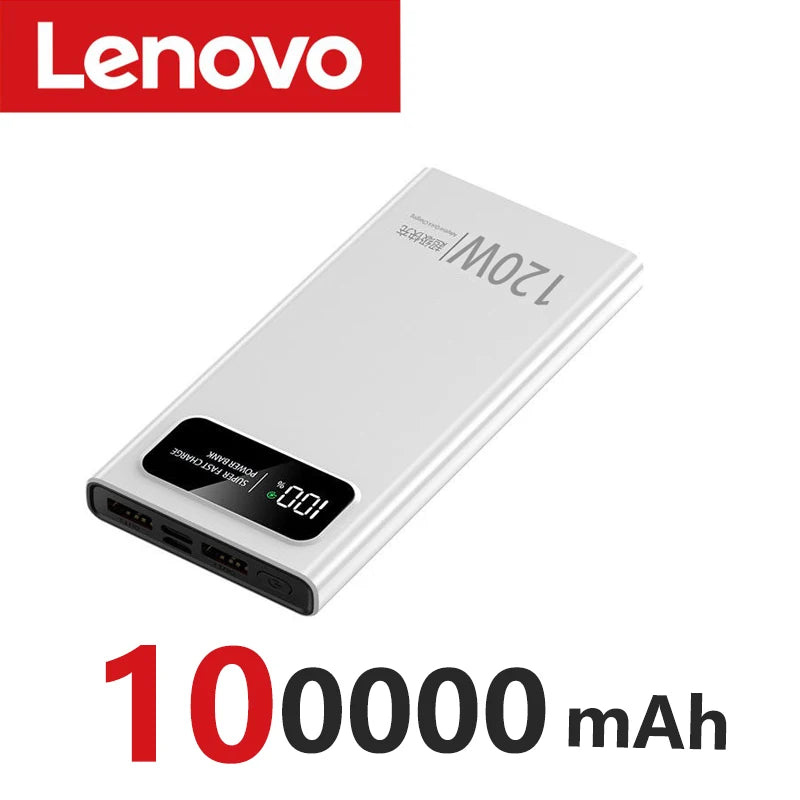 Lenove 120W Super Fast Charging Power Bank 200000Mah Ultralarge Capacity Digital Display Power Bank for Iphone External Battery