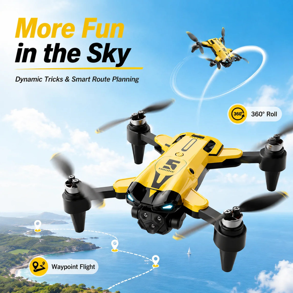 ZNLYRION 8K RC Drone Brushless M5 Three Cameras Optical Flow Hover Foldable FPV RC Quadcopter Obstacle Avoidance Drone Toy