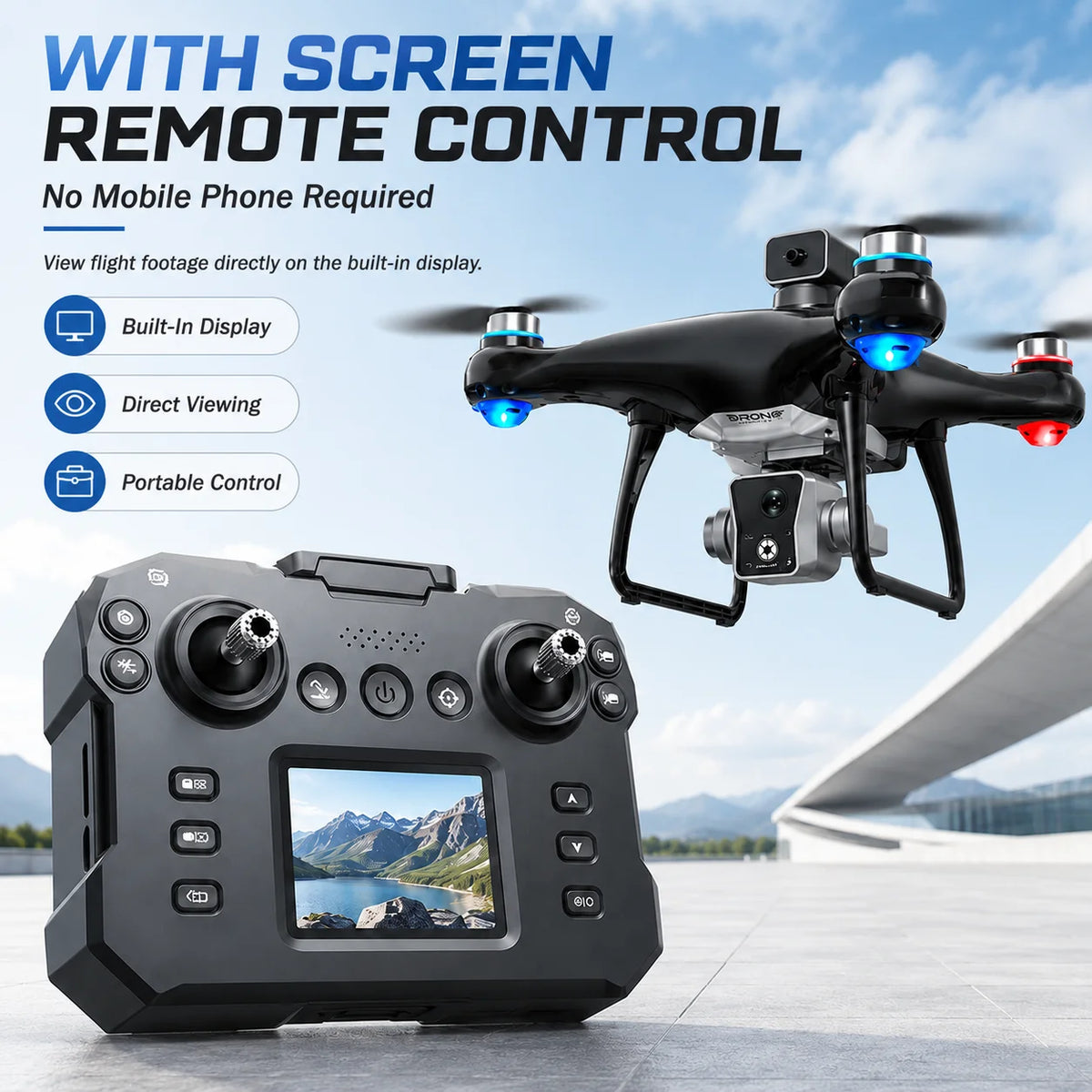ZNLYRION Brushless Drone KY102 With Screen Remote 360 Obstacle Avoidance HD Dual Camera Optical Flow Hover Color LED Light RC Aerial Quadcopter
