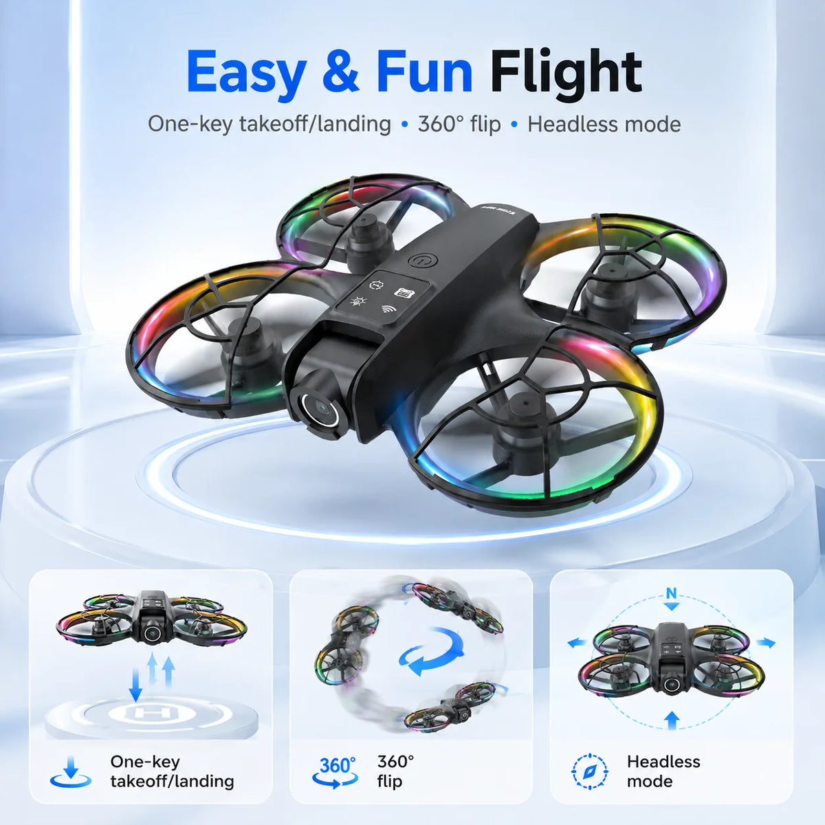 ZNLYRION Mini Drone K200MAX Full Protected  With LCD Screen Remote 180 Electric Adjustable Camera Brushless Motor Optical Flow Hover RGB Colorful Light RC Quadcopter