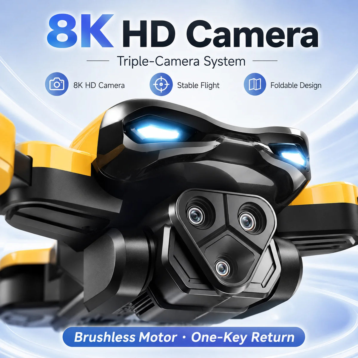 ZNLYRION 8K RC Drone Brushless M5 Three Cameras Optical Flow Hover Foldable FPV RC Quadcopter Obstacle Avoidance Drone Toy