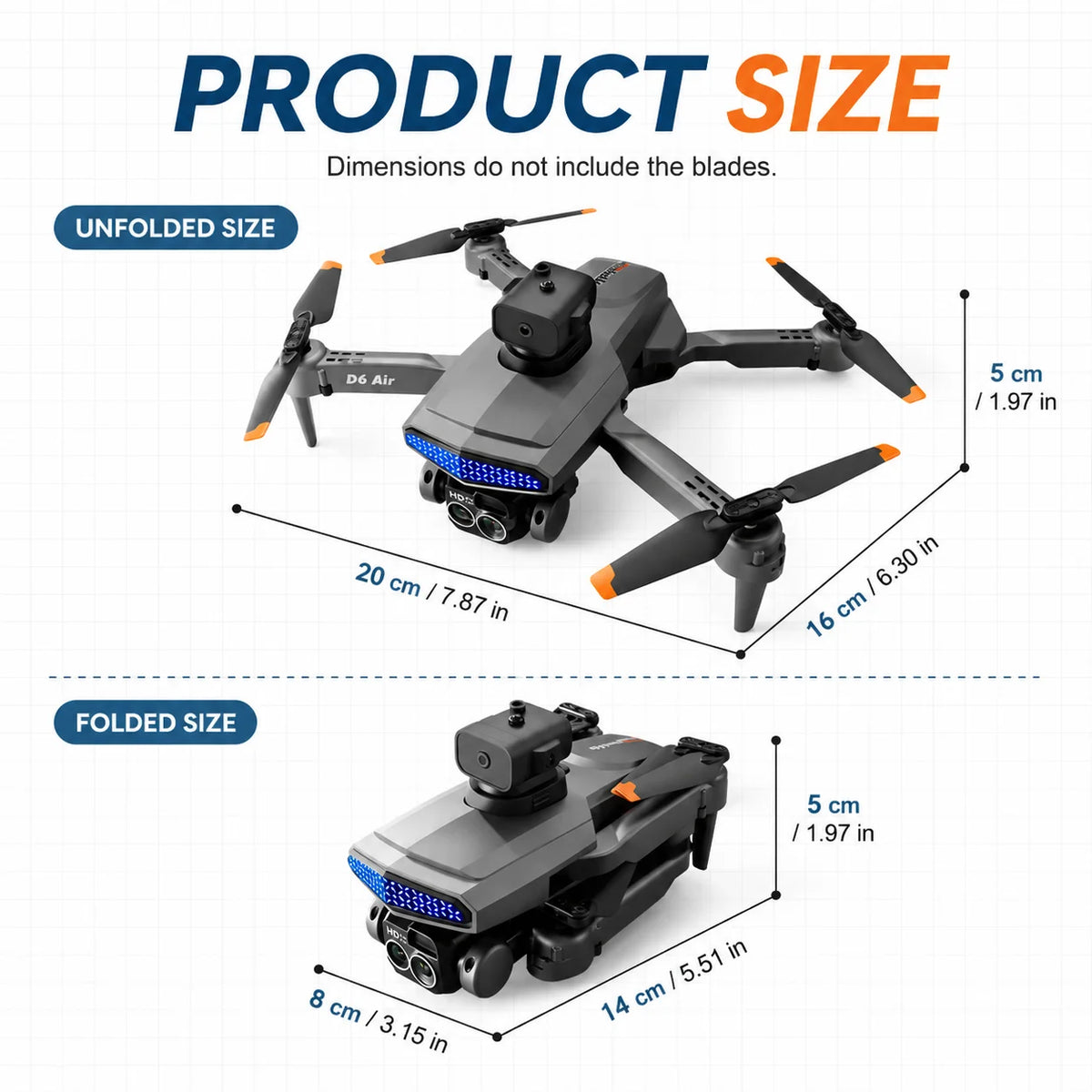 ZNLYRION RC Drone D6 Air Foldable 4K Dual Camera WiFi FPV Quadcopter with Optical Flow Hovering 540° Obstacle Avoidance 50X Zoom 2.4GHz 4CH Remote Control Drone with Storage Bag