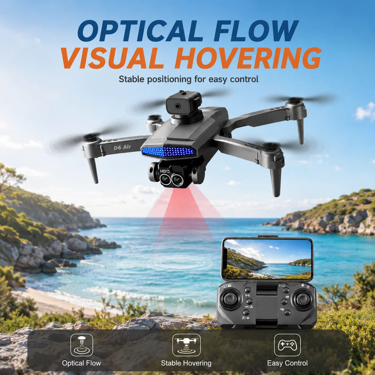 ZNLYRION RC Drone D6 Air Foldable 4K Dual Camera WiFi FPV Quadcopter with Optical Flow Hovering 540° Obstacle Avoidance 50X Zoom 2.4GHz 4CH Remote Control Drone with Storage Bag