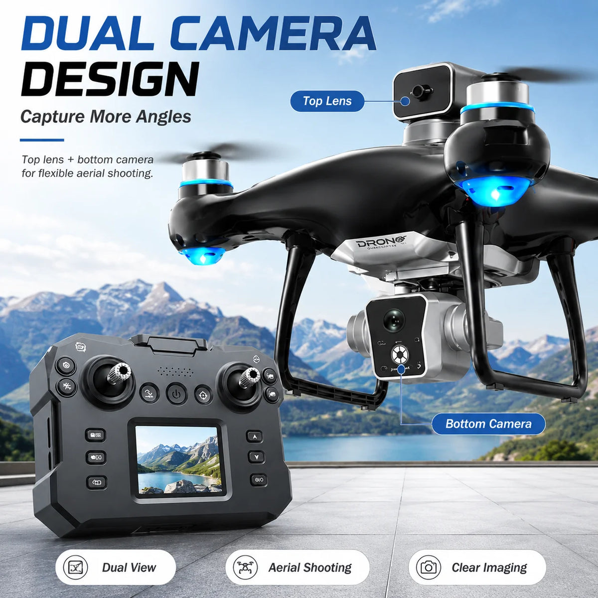 ZNLYRION Brushless Drone KY102 With Screen Remote 360 Obstacle Avoidance HD Dual Camera Optical Flow Hover Color LED Light RC Aerial Quadcopter