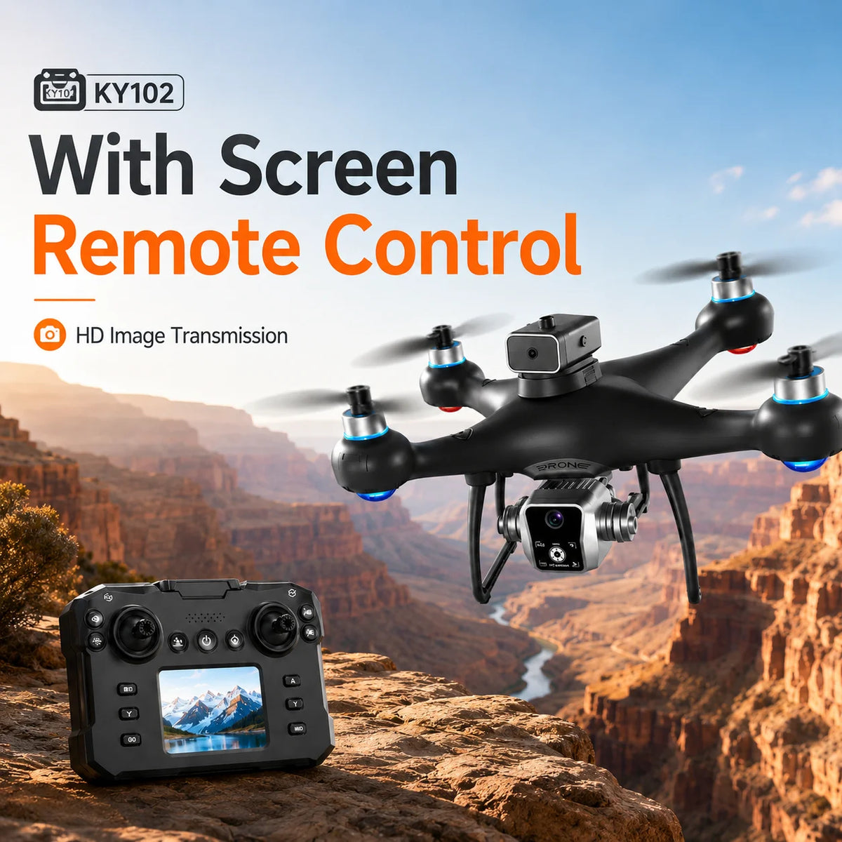 ZNLYRION Brushless Drone KY102 With Screen Remote 360 Obstacle Avoidance HD Dual Camera Optical Flow Hover Color LED Light RC Aerial Quadcopter