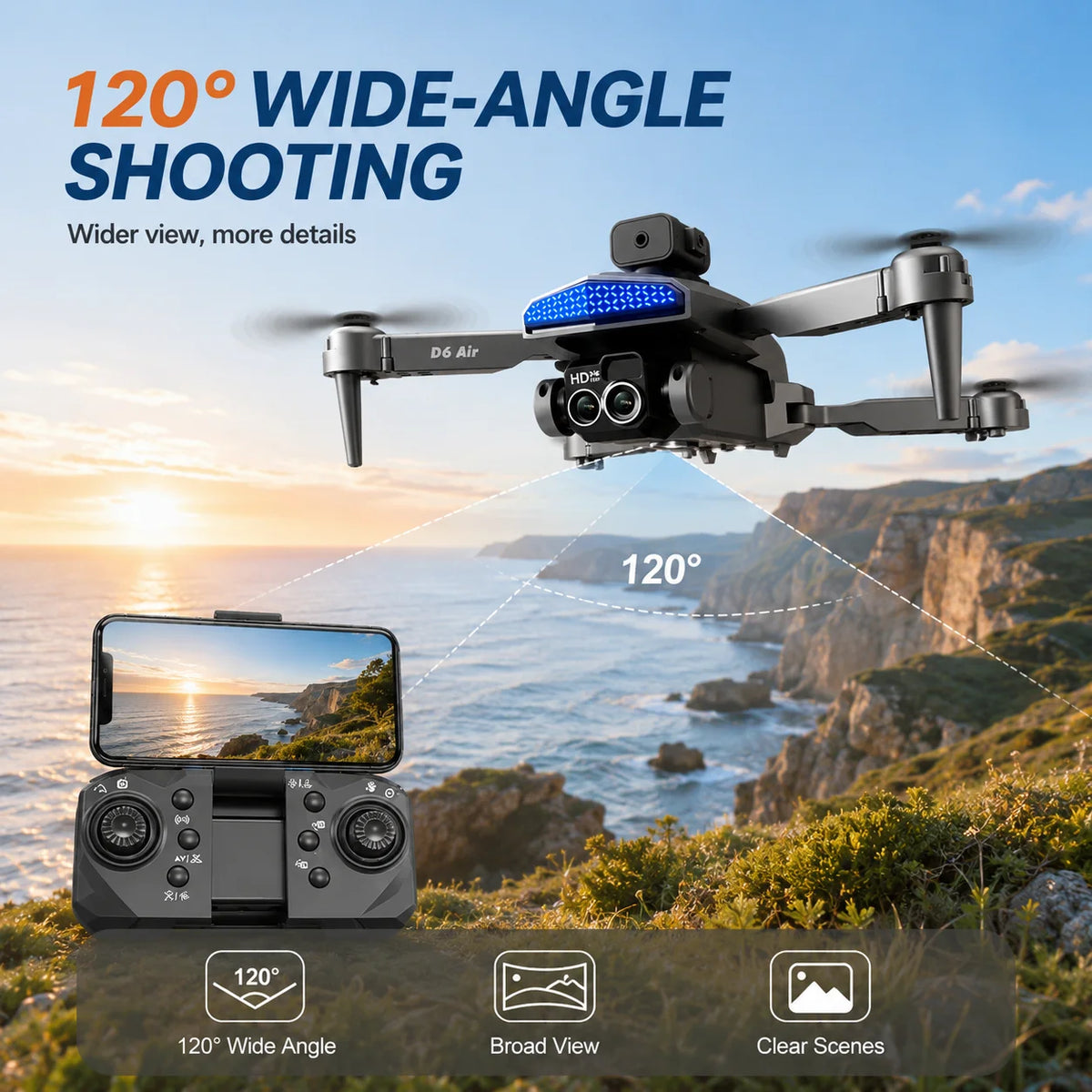 ZNLYRION RC Drone D6 Air Foldable 4K Dual Camera WiFi FPV Quadcopter with Optical Flow Hovering 540° Obstacle Avoidance 50X Zoom 2.4GHz 4CH Remote Control Drone with Storage Bag
