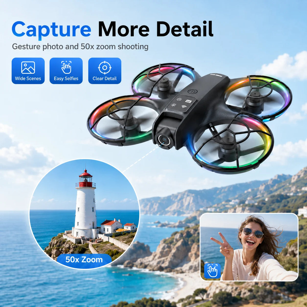 ZNLYRION Mini Drone K200MAX Full Protected  With LCD Screen Remote 180 Electric Adjustable Camera Brushless Motor Optical Flow Hover RGB Colorful Light RC Quadcopter