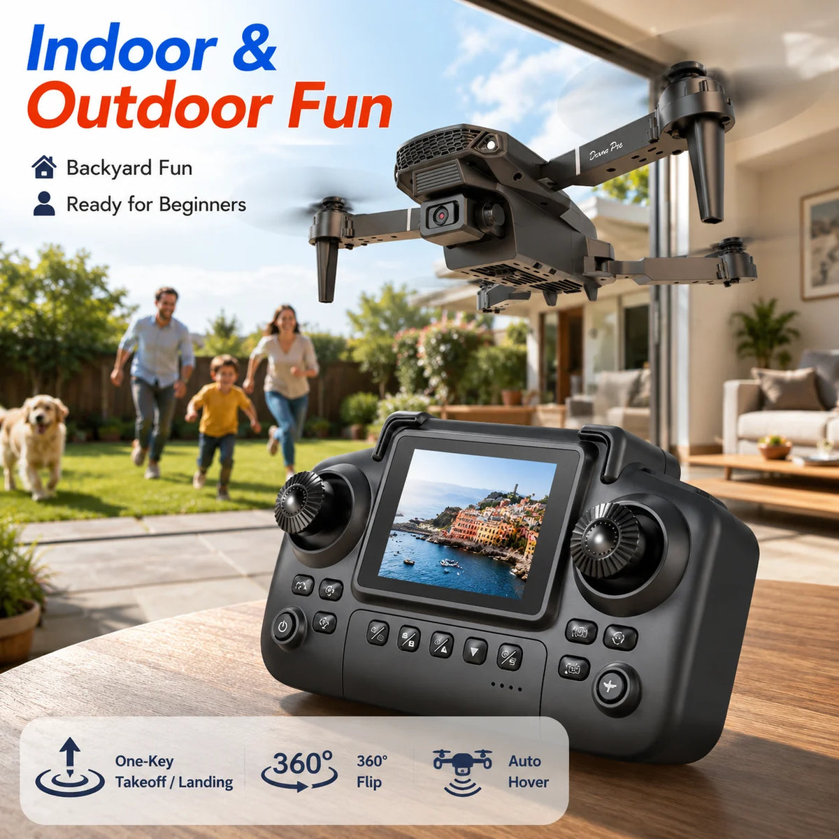 ZNLYRION 480PFoldable FPV Drone with Screen Remote Dual Camera Altitude Hold Headless Model LED Night Light