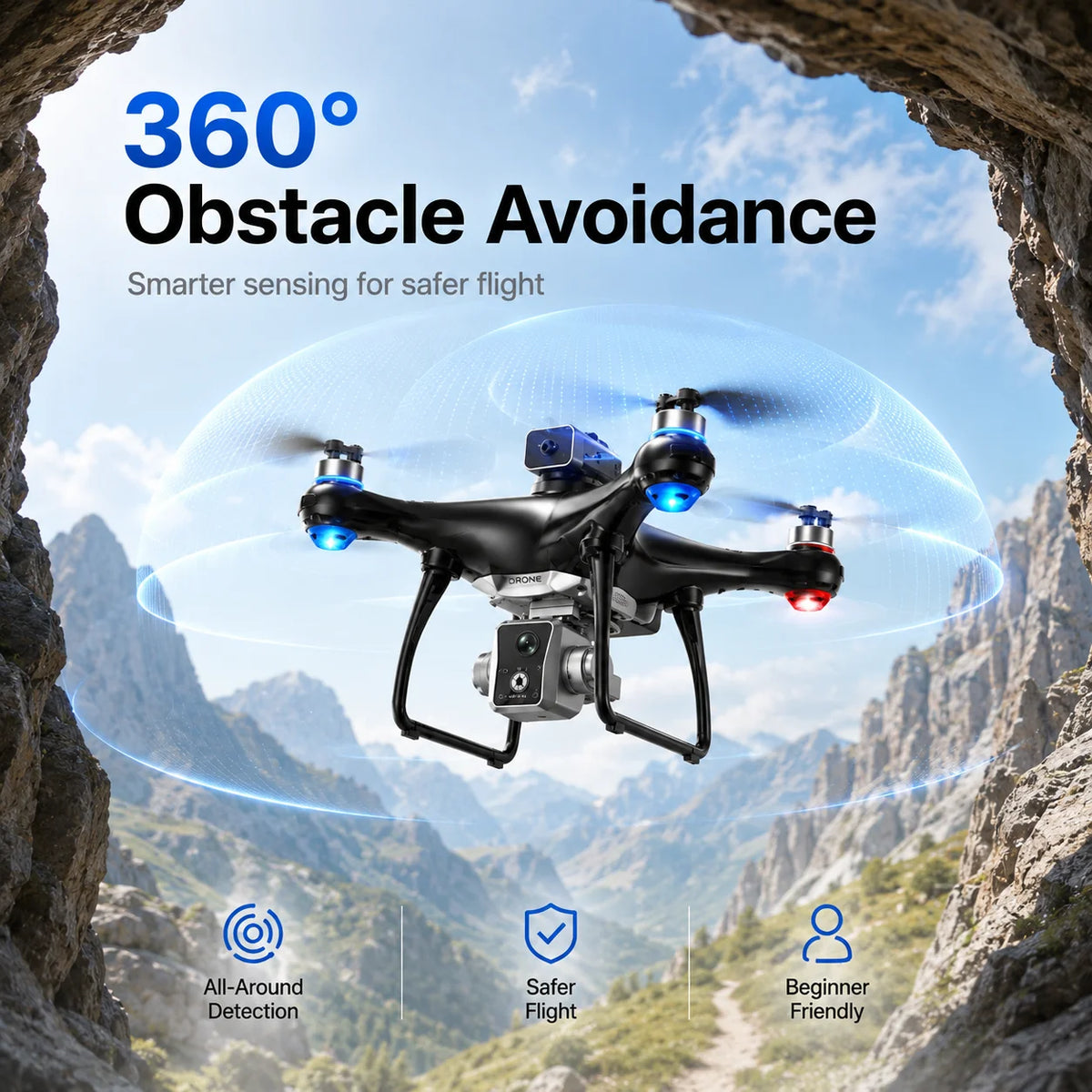 ZNLYRION Brushless Drone KY102 With Screen Remote 360 Obstacle Avoidance HD Dual Camera Optical Flow Hover Color LED Light RC Aerial Quadcopter