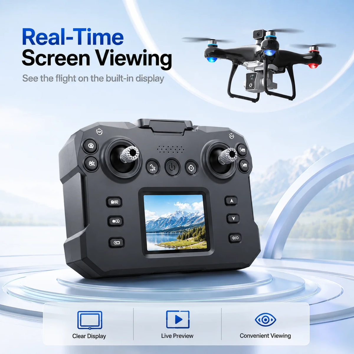 ZNLYRION Brushless Drone KY102 With Screen Remote 360 Obstacle Avoidance HD Dual Camera Optical Flow Hover Color LED Light RC Aerial Quadcopter