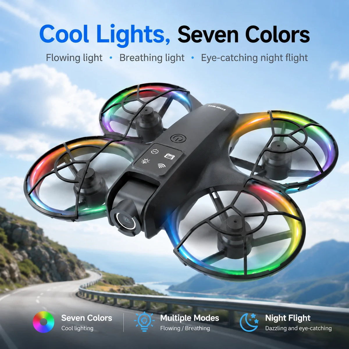 ZNLYRION Mini Drone K200MAX Full Protected  With LCD Screen Remote 180 Electric Adjustable Camera Brushless Motor Optical Flow Hover RGB Colorful Light RC Quadcopter
