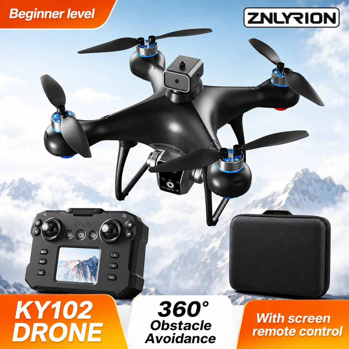 ZNLYRION Brushless Drone KY102 With Screen Remote 360 Obstacle Avoidance HD Dual Camera Optical Flow Hover Color LED Light RC Aerial Quadcopter