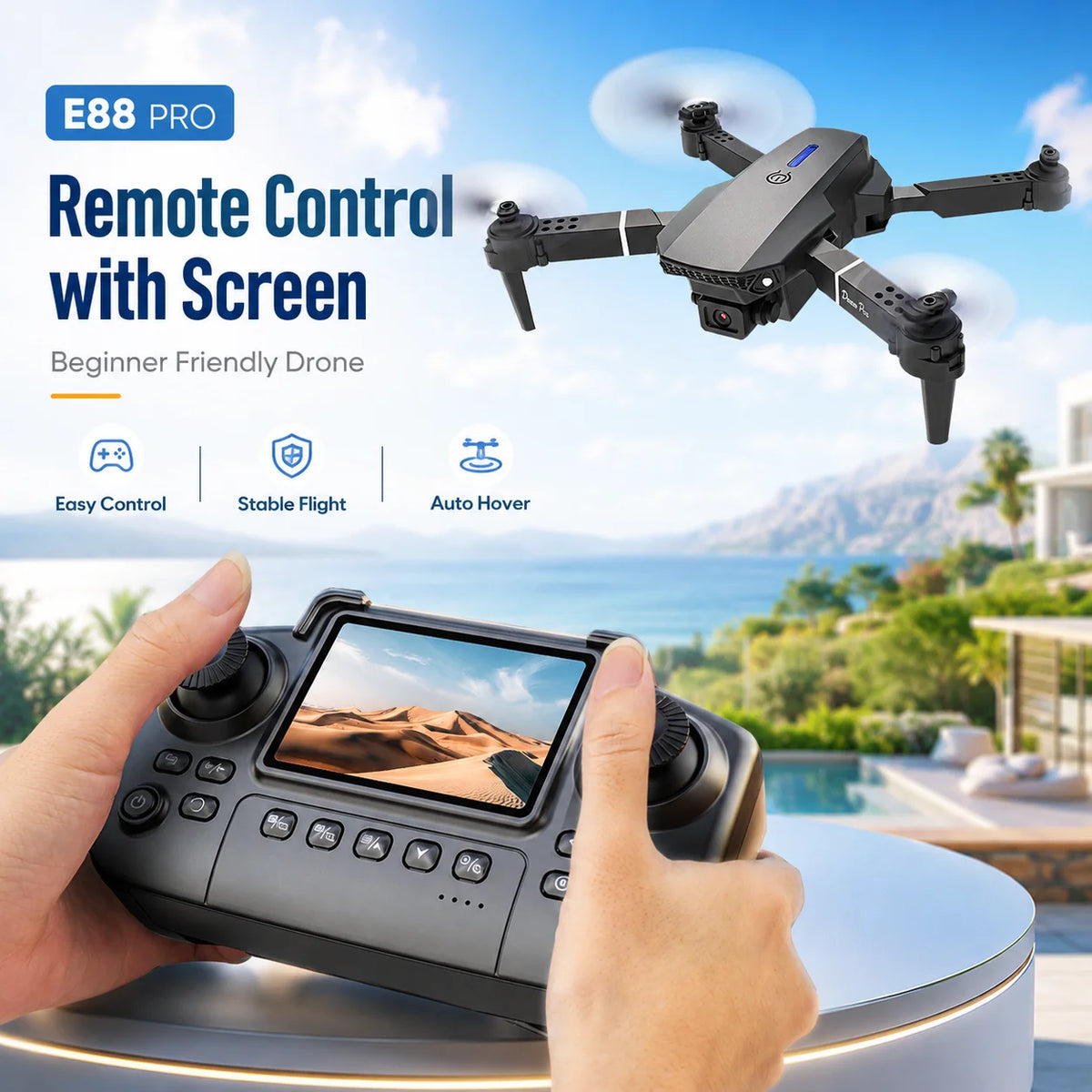 ZNLYRION 480PFoldable FPV Drone with Screen Remote Dual Camera Altitude Hold Headless Model LED Night Light