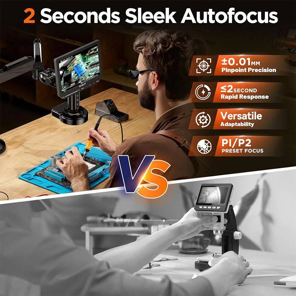 Elikliv EM4K-AF Flex 10.1'' Autofocus Digital Microscope 2000X HDMI Microscope with Arm 4K Soldering Microscopio for Electronics