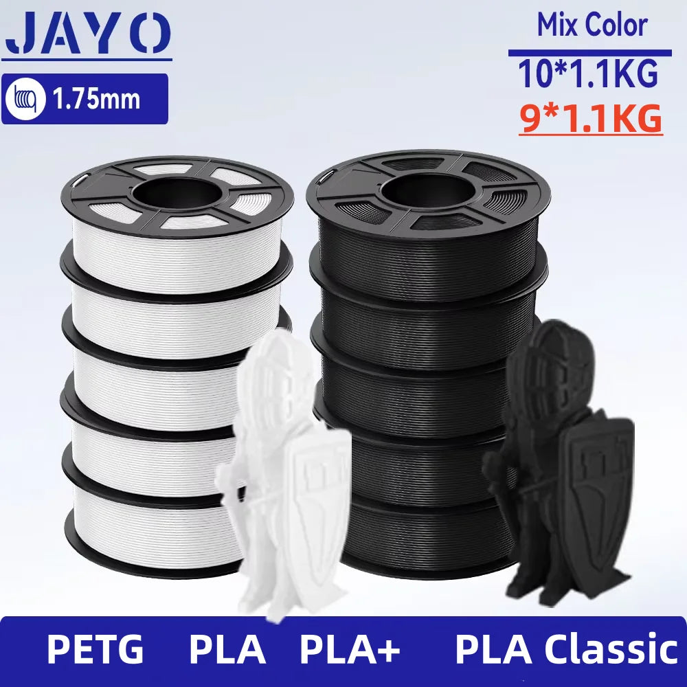 JAYO 9/10 Rolls 3D PETG/PLA/PLA PLUS Printer Filament 1.75mm 100% No Bubble non-toxic 3D Printing Materials for 3D Printer& Pen