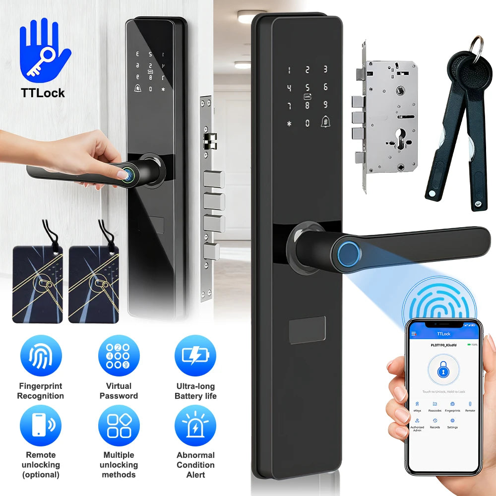 Smart Door Lock TTLock App Fingerprint Password RFID Card Remote Unlock 5-in-1 Keyless Entry for Home Office Apartment Security