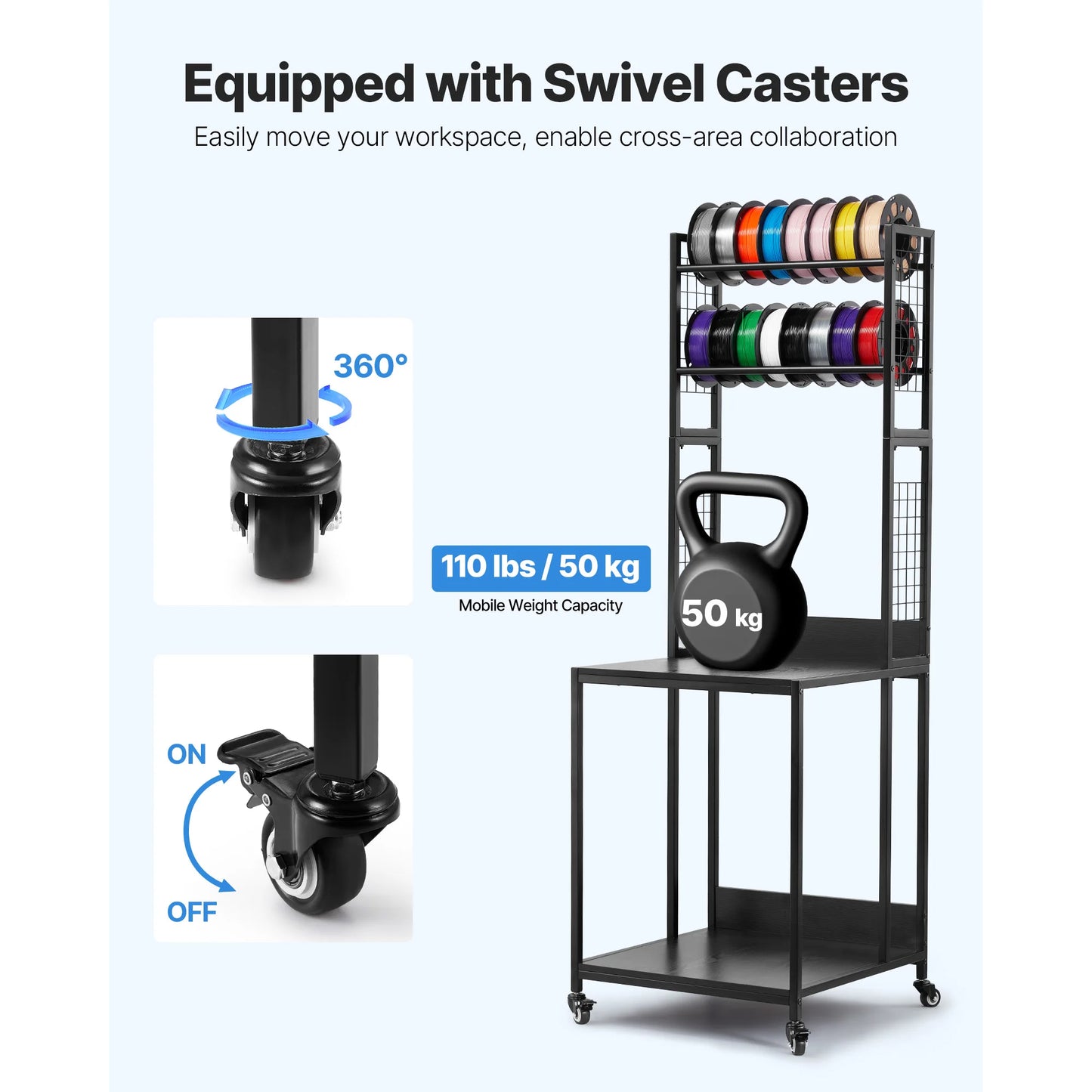 SucceBuy 4-Tier 3D Printer Filament Storage Rack with Wheels Printer Stand Spools Holder Cart for 3D Printing Station Office