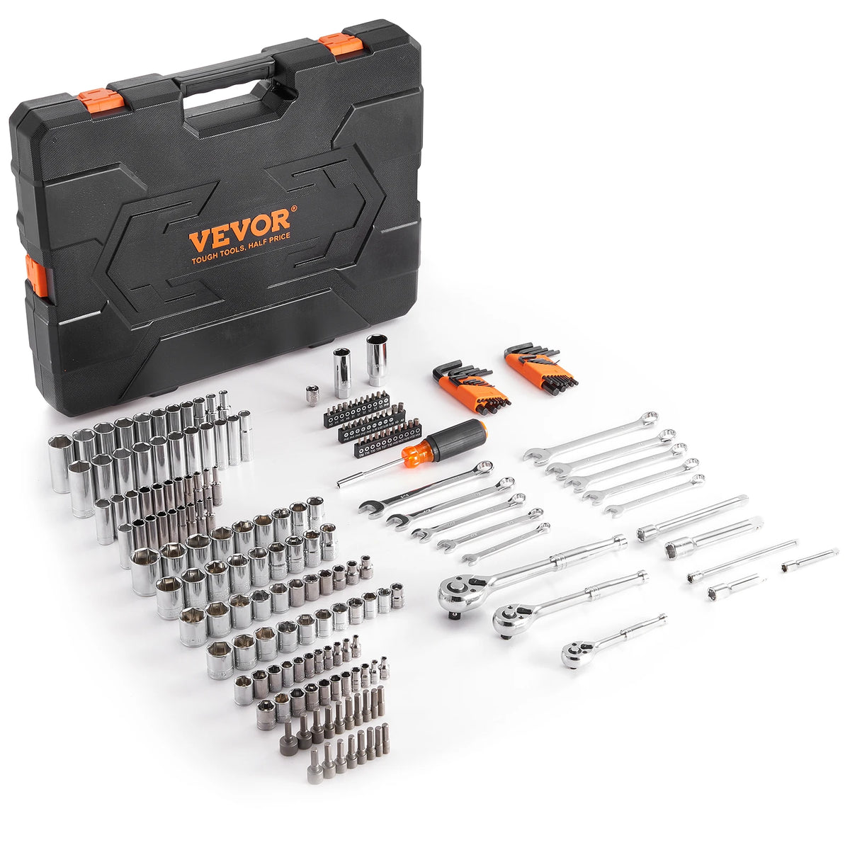 SucceBuy Mechanics Tool Set and Socket Set Deep and Standard Sockets 145/205 Pcs SAE and Metric Mechanic Tool Kit with Bits