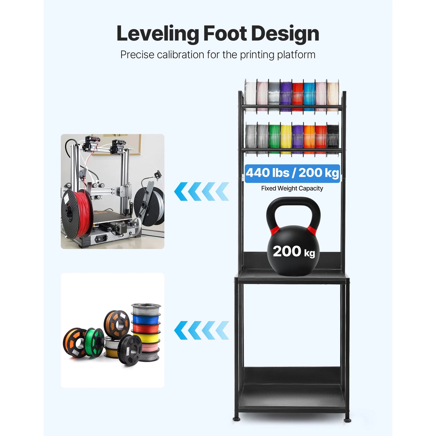 SucceBuy 4-Tier 3D Printer Filament Storage Rack with Wheels Printer Stand Spools Holder Cart for 3D Printing Station Office