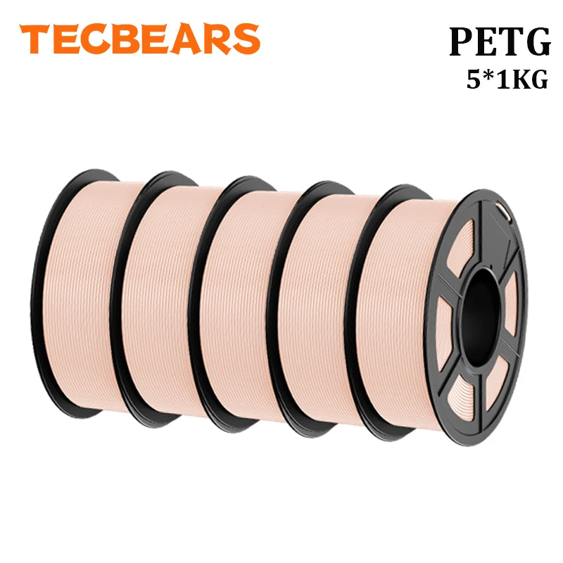 TECBEARS PETG 3D Printer Filament 1.75mm 5 Rolls 5KG Multi Color Petg Vacuum Packaging 100% No Bubble for FDM DIY Gift Material