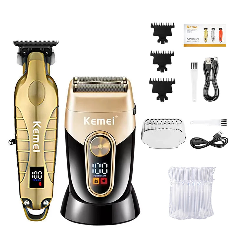 Kemei Rechargeable Electric Hair Clipper Professional Barber Trimmer For Man Cordless Shaver KM-90-4 KM-2293 Gold  KM-3209 Kit