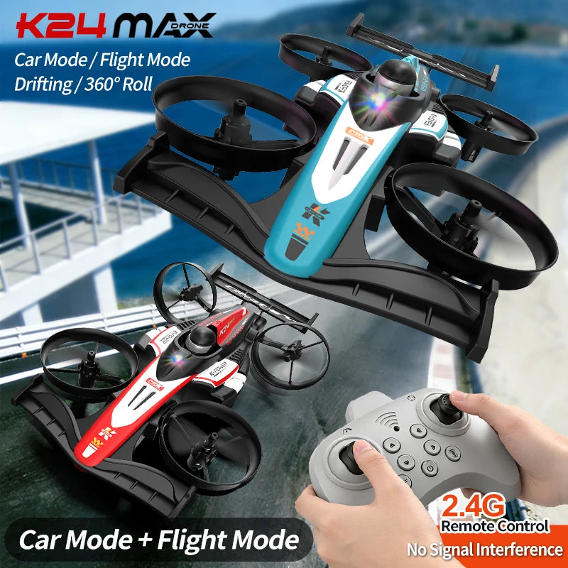 Look here! A mini car and drone combo - a dual-mode, multi-functional gift! One-button takeoff, stable hovering, racing mode, headless mode, and 360° aerial flips. The perfect Christmas gift or a fun birthday present!