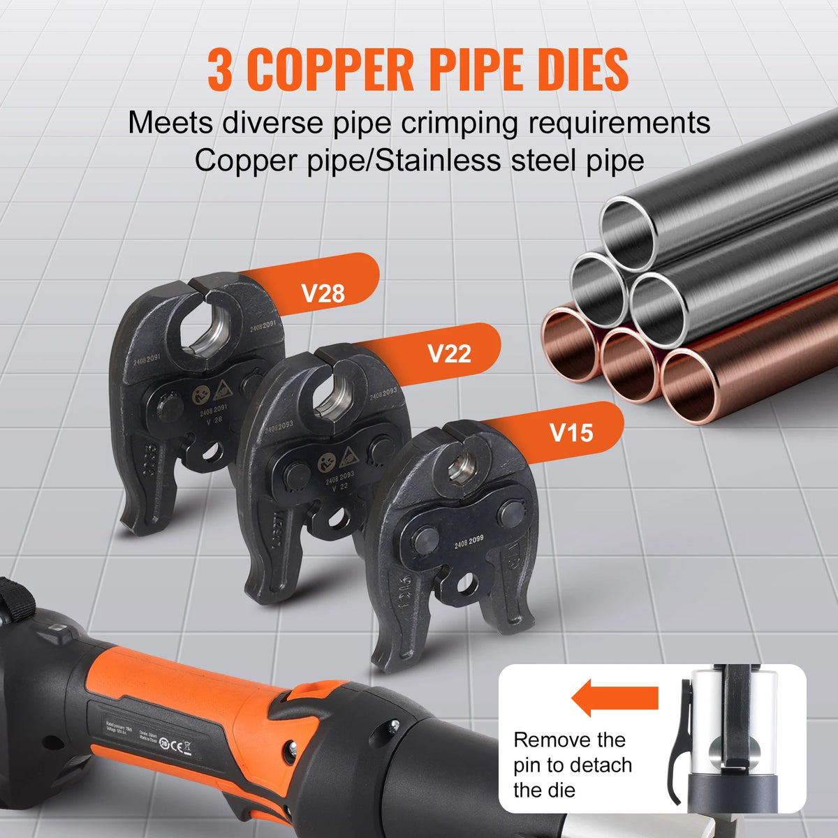 SucceBuy Press Tool and Battery Kit Electric Pipe Crimping Tool with V15 V22 V28 Jaws Press Tool Kit with 2pcs 2.0Ah Battery Compatible with Propress