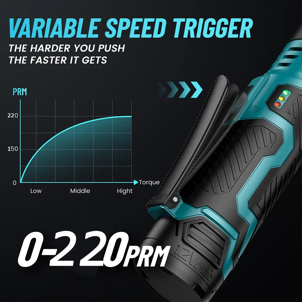 Seesii 3/8'' 6'' Extended Ratchet Wrench Electric Angle Wrench 55Nm Cordless Electric Wrench Driver Auto Repair Tools Set 12V
