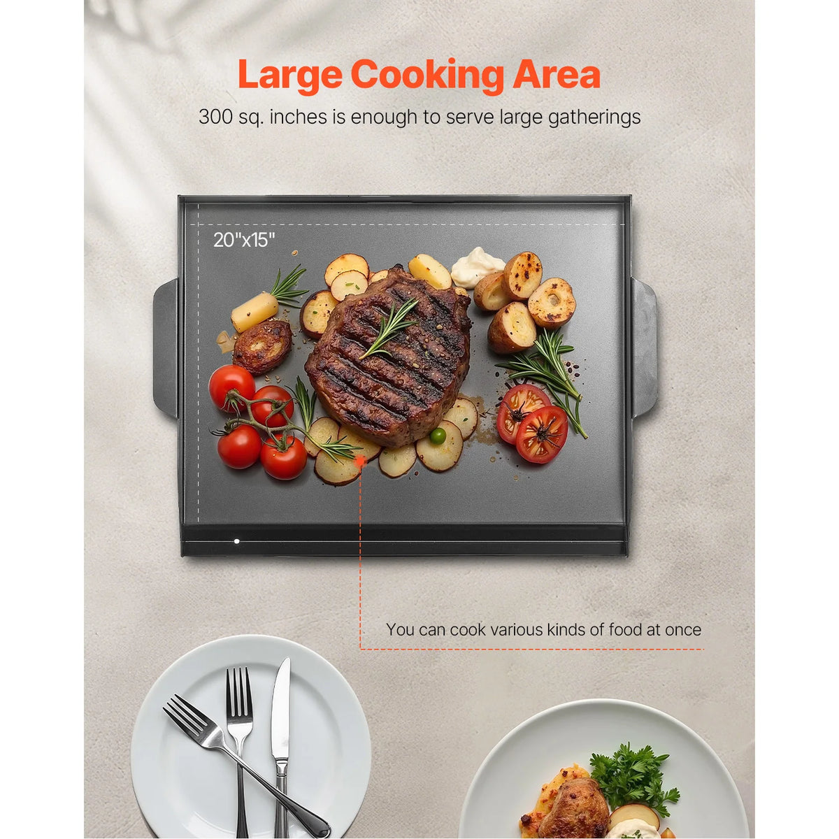 SucceBuy Carbon Steel Griddle Universal Flat Top Rectangular Plate Gas Grill Griddle for BBQ Grill Portable Family Cookware