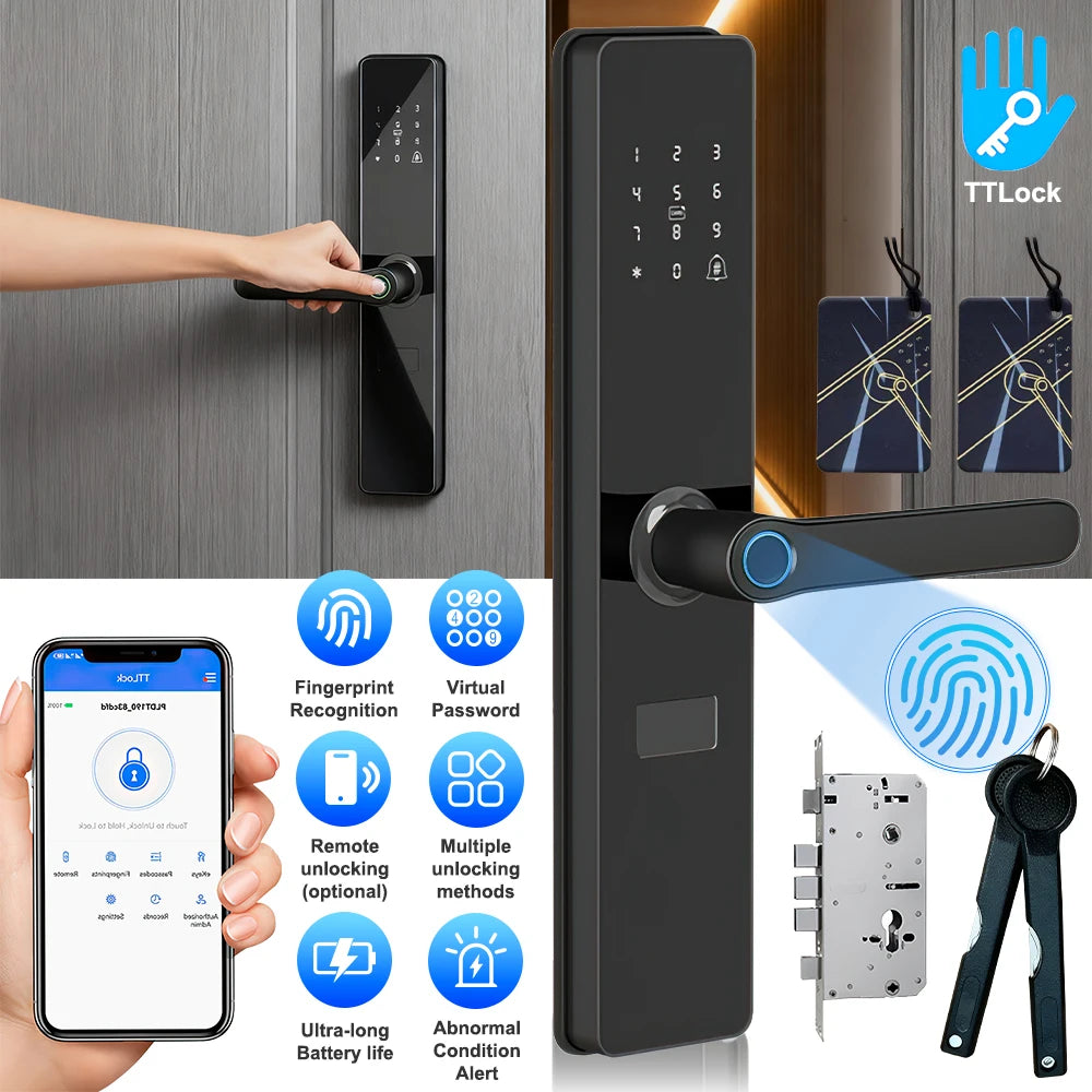 Smart Door Lock TTLock App Fingerprint Password RFID Card Remote Unlock 5-in-1 Keyless Entry for Home Office Apartment Security