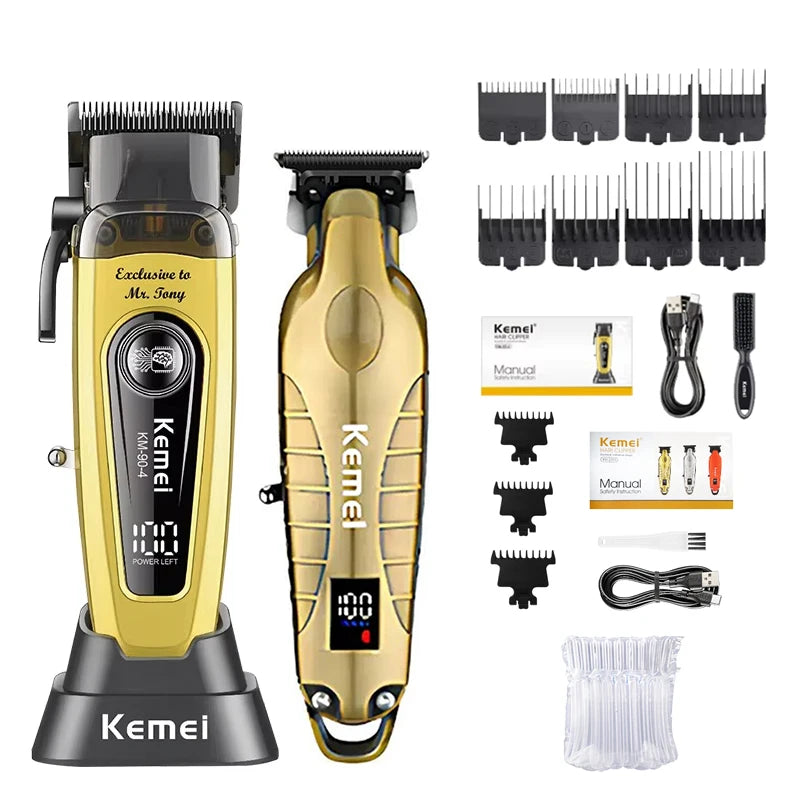 Kemei Rechargeable Electric Hair Clipper Professional Barber Trimmer For Man Cordless Shaver KM-90-4 KM-2293 Gold  KM-3209 Kit