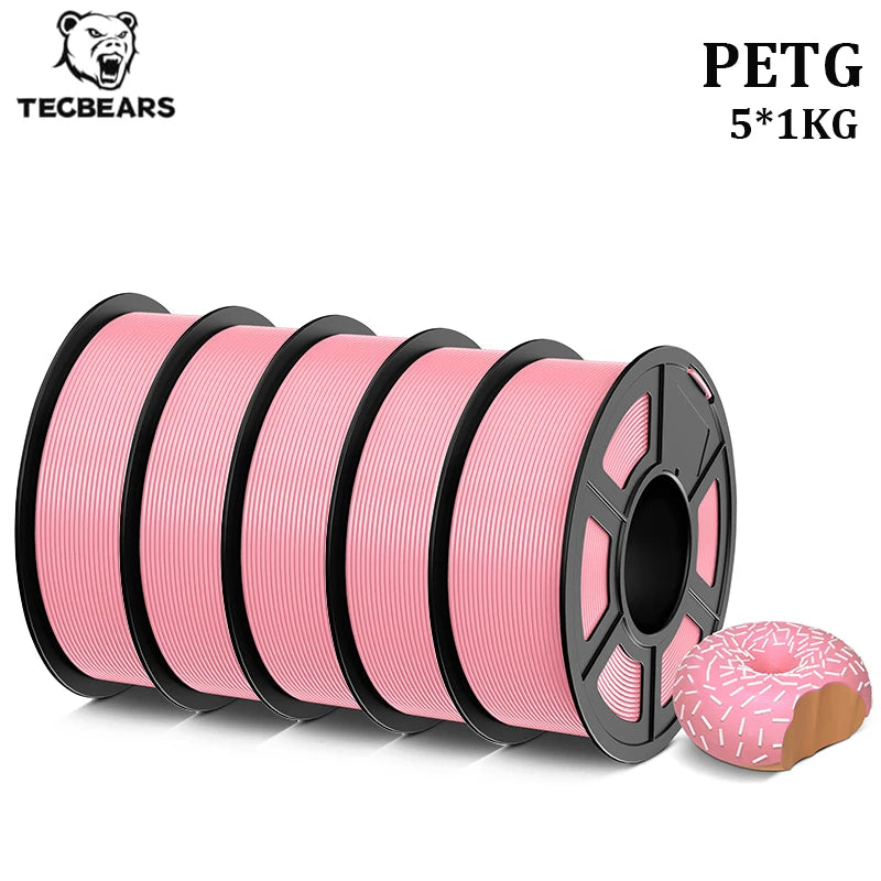 TECBEARS PETG 3D Printer Filament 1.75mm 5 Rolls 5KG Multi Color Petg Vacuum Packaging 100% No Bubble for FDM DIY Gift Material