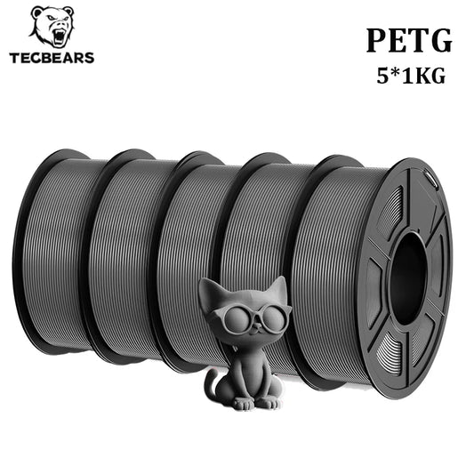 TECBEARS PETG 3D Printer Filament 1.75mm 5 Rolls 5KG Multi Color Petg Vacuum Packaging 100% No Bubble for FDM DIY Gift Material
