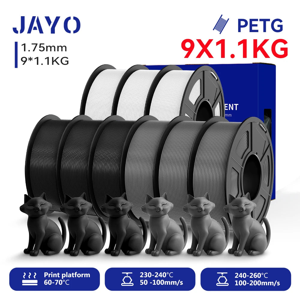 JAYO 9/10 Rolls 3D PETG/PLA/PLA PLUS Printer Filament 1.75mm 100% No Bubble non-toxic 3D Printing Materials for 3D Printer& Pen