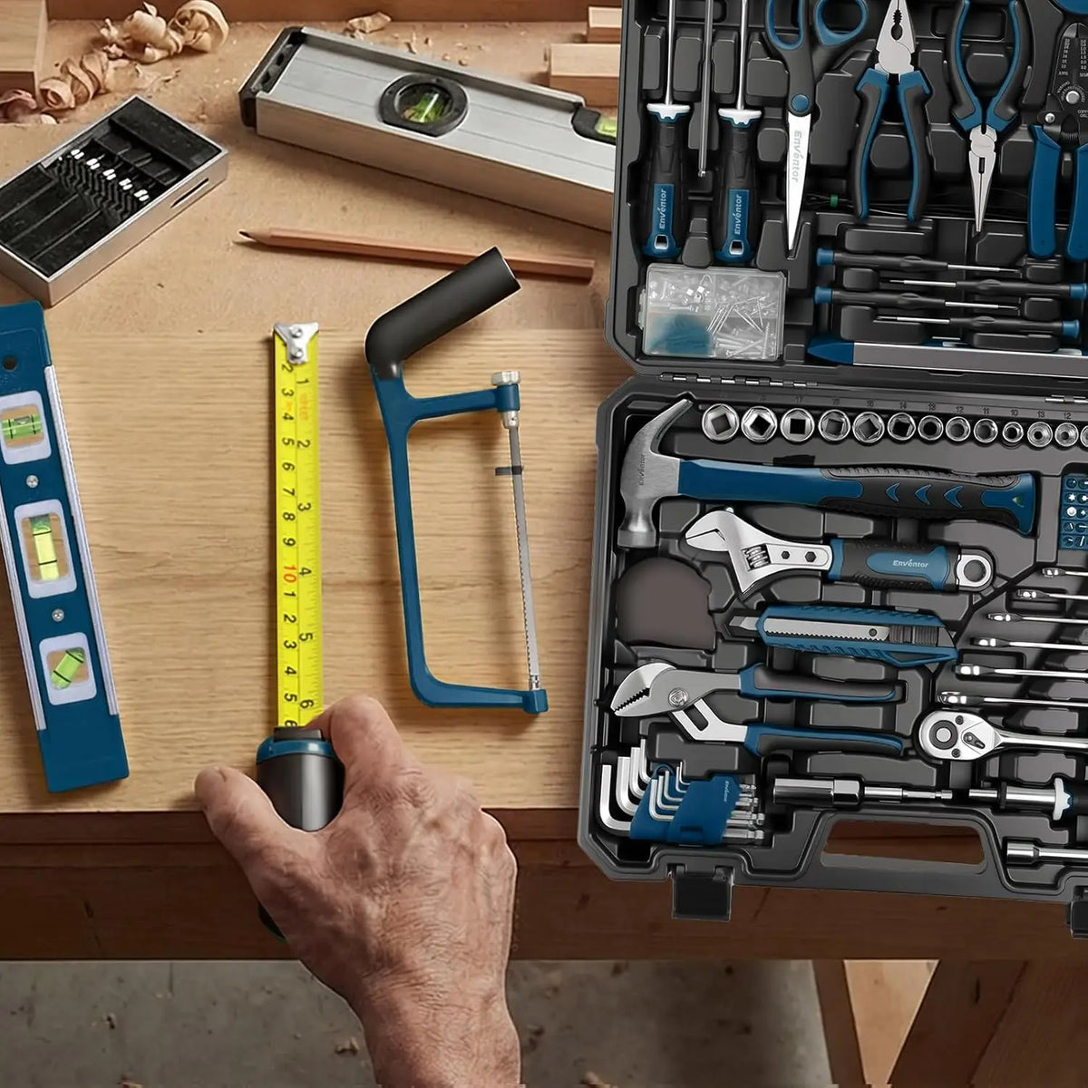 Enventor Tool Set, 220-Piece Home Tool Kit with Toolbox, Wrench and Hand Tools for Home Repairs, Auto Maintenance, DIY & General Use,Household Repair Tools for Men & Women, Blue