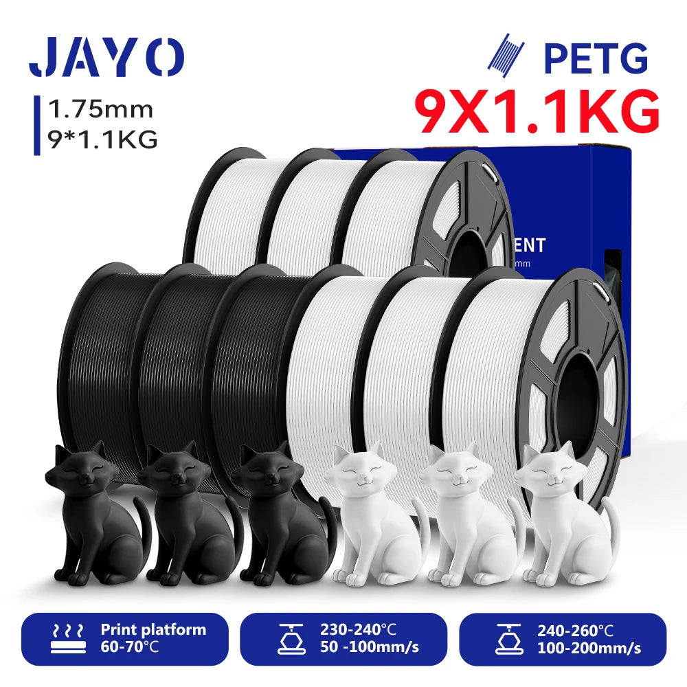 JAYO 9/10 Rolls 3D PETG/PLA/PLA PLUS Printer Filament 1.75mm 100% No Bubble non-toxic 3D Printing Materials for 3D Printer& Pen