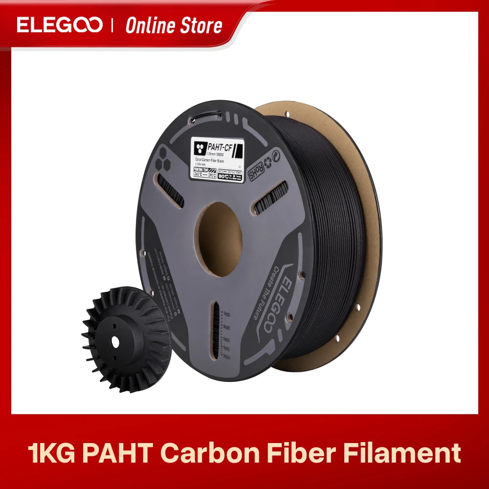 ELEGOO PAHT-CF Carbon Fiber Filament 1.75mm Black, Nylon CF High Temp 3D Printing,Corrosion Resistance,for Enclosed 3D Printers