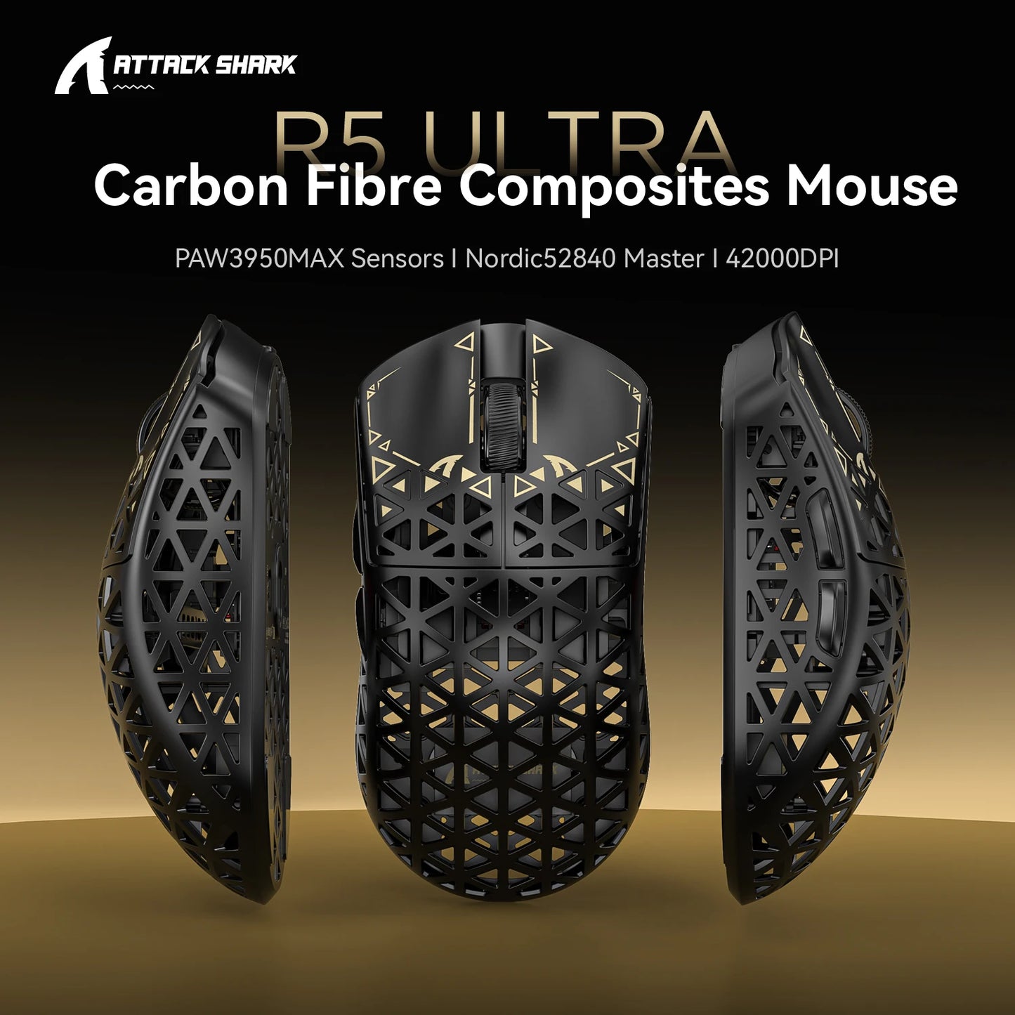 ATTACK SHARK R5 Ultra Carbon Fiber Wireless 8K Gaming Mouse 39g SUPERLIGHT, PixArt PAW3950MAX Gaming Sensor, 8000Hz Wireless Pol