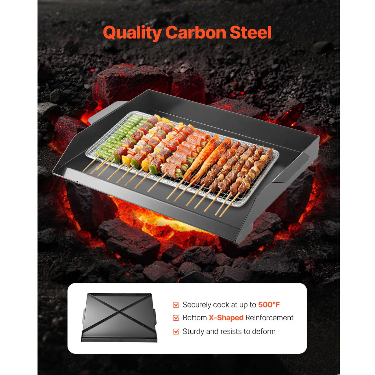 SucceBuy Carbon Steel Griddle Universal Flat Top Rectangular Plate Gas Grill Griddle for BBQ Grill Portable Family Cookware