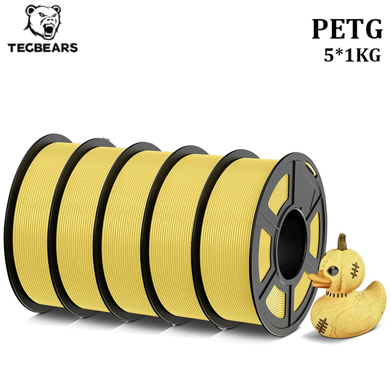 TECBEARS PETG 3D Printer Filament 1.75mm 5 Rolls 5KG Multi Color Petg Vacuum Packaging 100% No Bubble for FDM DIY Gift Material
