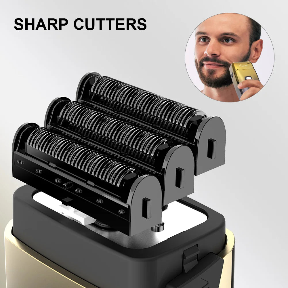 Hatteker Powerful Foil Electric Shaver Hair Durable Triple Head Shaving Machine for Men Beard Electric Razor Barber Tool