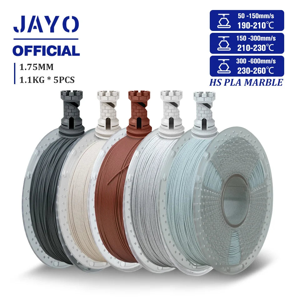 JAYO 3D Filament PLA/PLA META/PETG/SILK PLA+/Wood/PLA Marblel/ APLA 1.75mm 5Roll 1.1KG/0.5KG 3D Printer Filament for 3D Printer