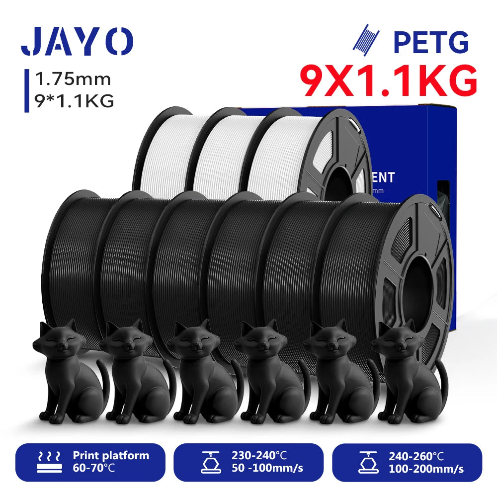 JAYO 9/10 Rolls 3D PETG/PLA/PLA PLUS Printer Filament 1.75mm 100% No Bubble non-toxic 3D Printing Materials for 3D Printer& Pen