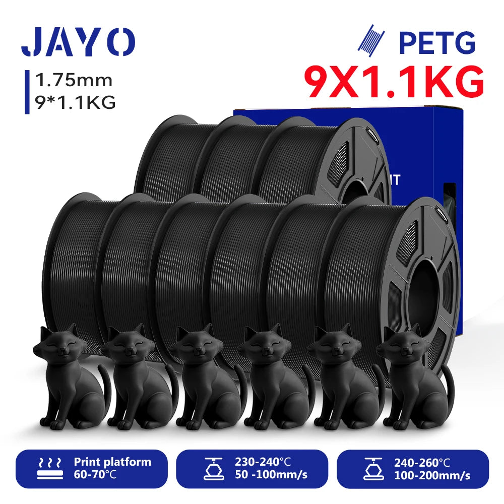 JAYO 9/10 Rolls 3D PETG/PLA/PLA PLUS Printer Filament 1.75mm 100% No Bubble non-toxic 3D Printing Materials for 3D Printer& Pen
