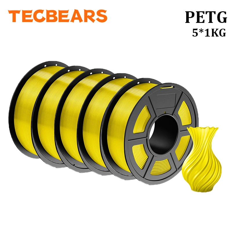 TECBEARS PETG 3D Printer Filament 1.75mm 5 Rolls 5KG Multi Color Petg Vacuum Packaging 100% No Bubble for FDM DIY Gift Material