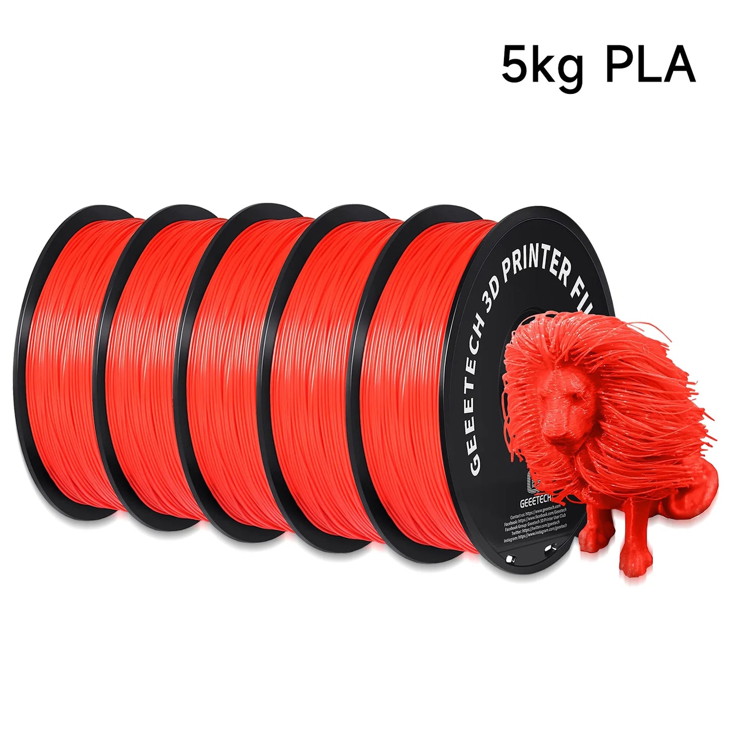 Geeetech 5Kg Standard PLA Filament 1.75mm 3D Printer Plastic Material, Accuracy 0.03mm, multiple colour, Fit Most FDM Printer